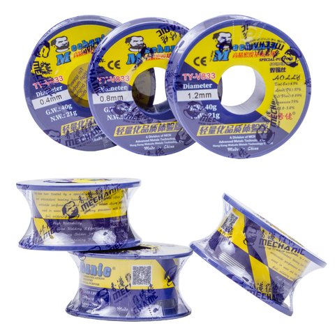 Estaño Mechanic TY-V833, Sn 63% , Pb 37%, flux 1-3%, 0,4 mm, 40 g Vista previa  1
